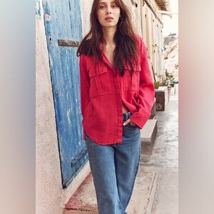 Zara Linen Blend Fuchsia Pink Pocket Shirt